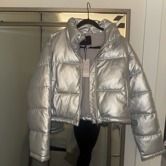7 For All Mankind Metallic Silver Puffer Jacket - Picture 4 of 5